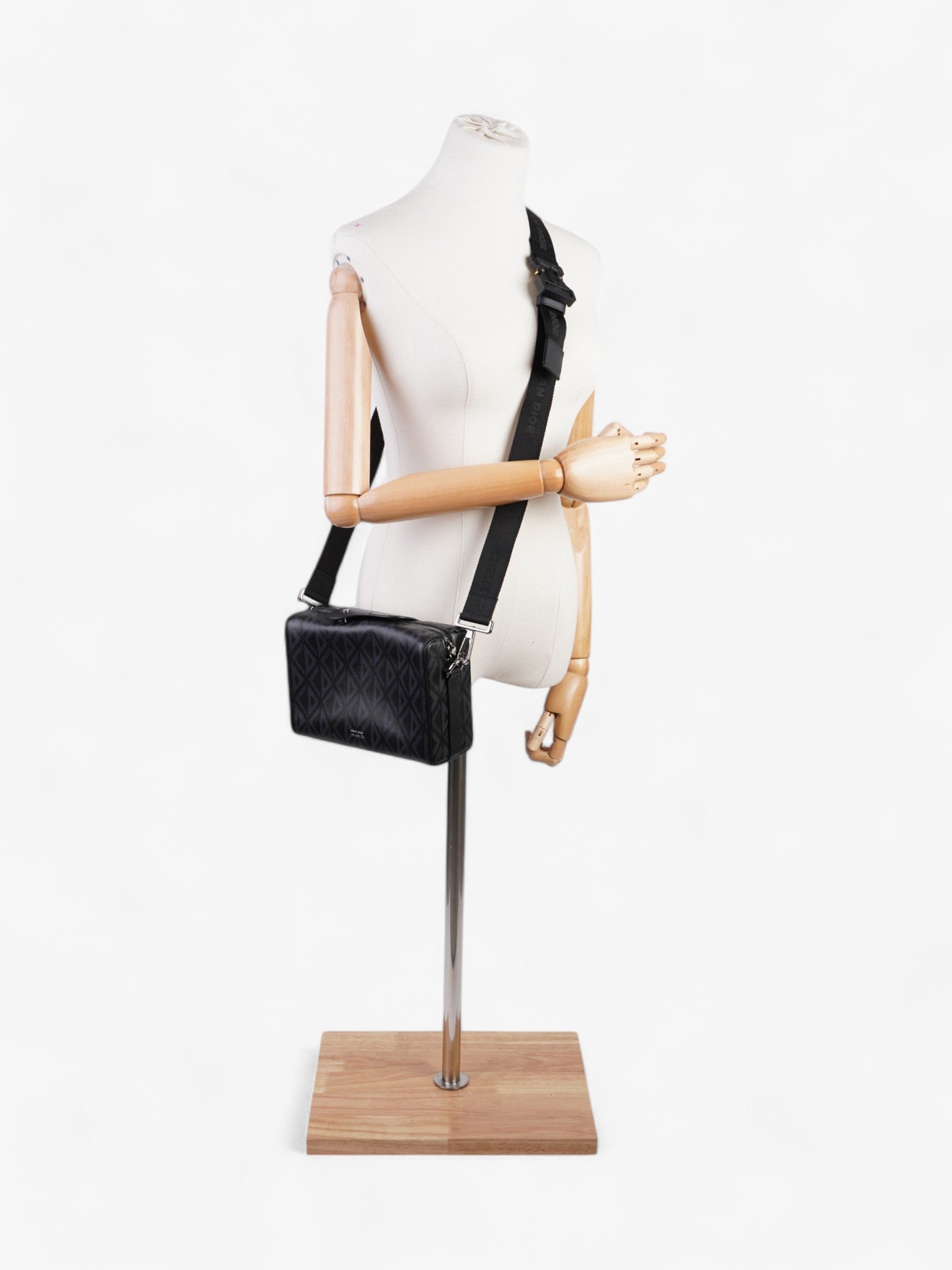 Dior Christian Lingot Cd Diamond Bag Canvas Black Blue Crossbody Bag