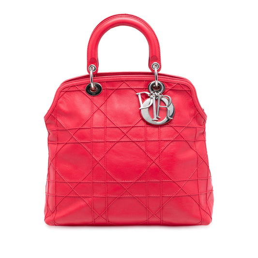 Dior Handbag Cannage Polochon Granville Satchel Lambskin Red Medium Satchel Bag