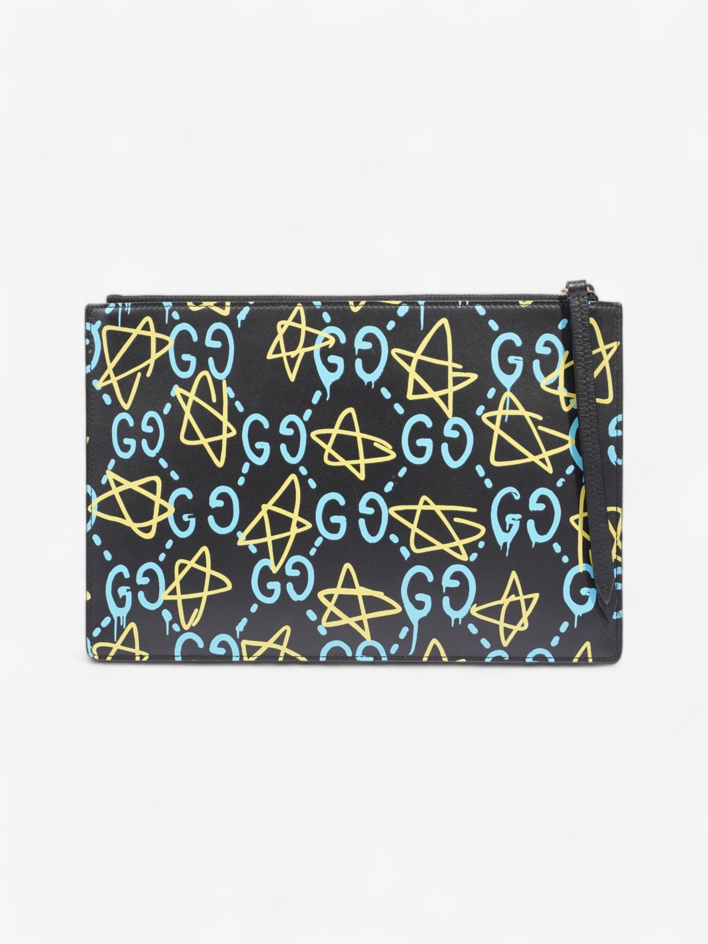 Gucci Ghost Clutch Yellow Calfskin Leather Black Clutch Bag