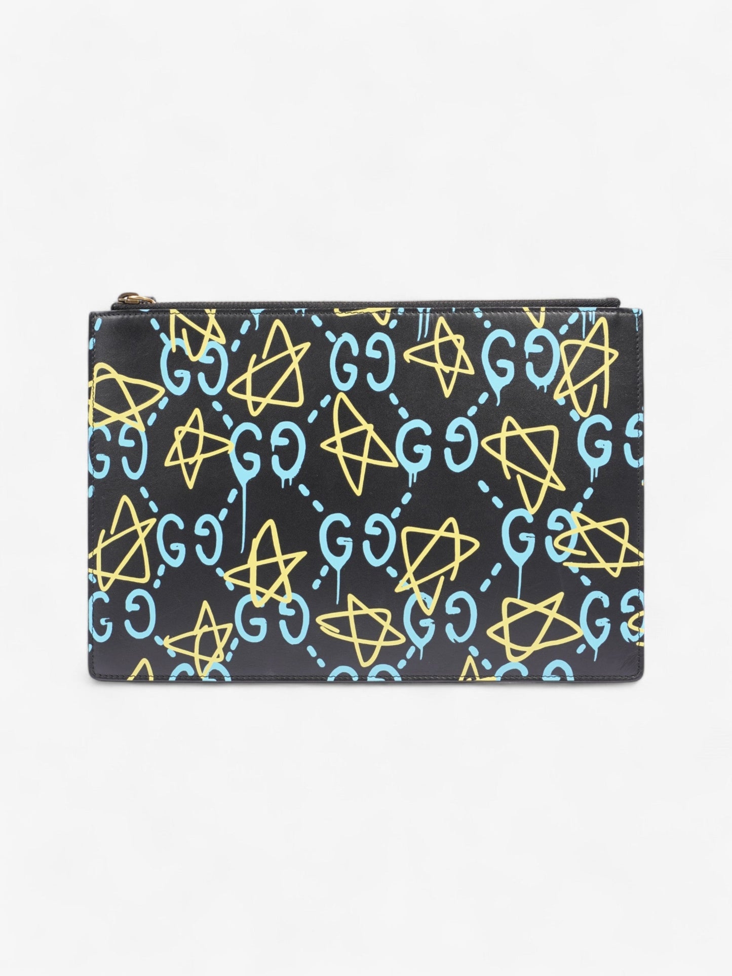 Gucci Ghost Clutch Yellow Calfskin Leather Black Clutch Bag