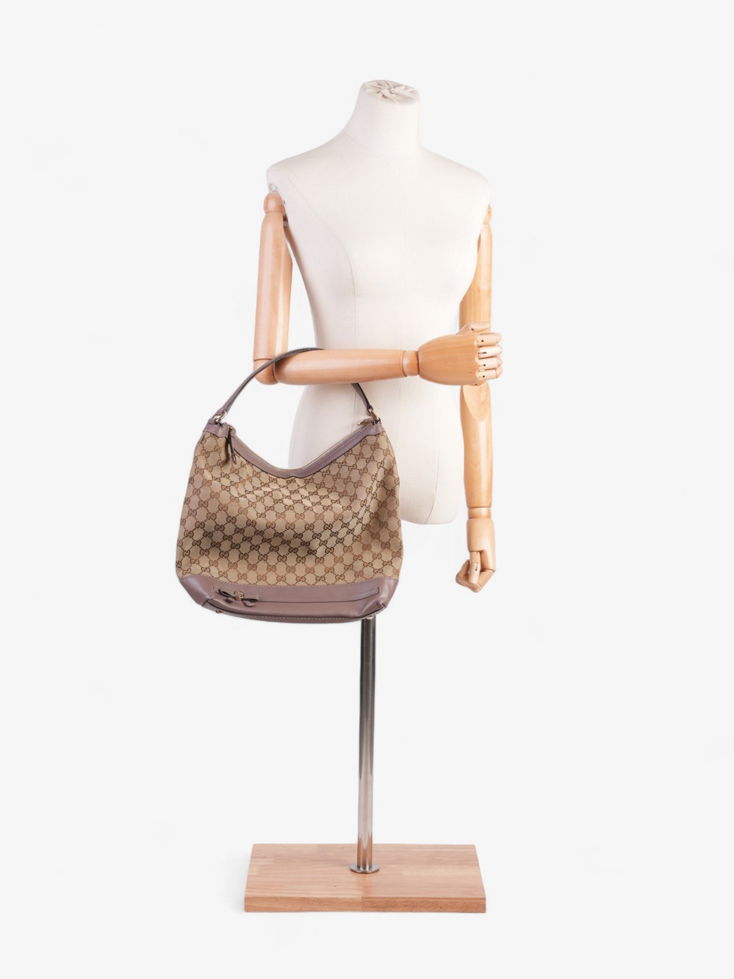 Gucci Mayfair Bow And Ebony Supreme Lilac Shoulder Canvas Beige Shoulder Bag