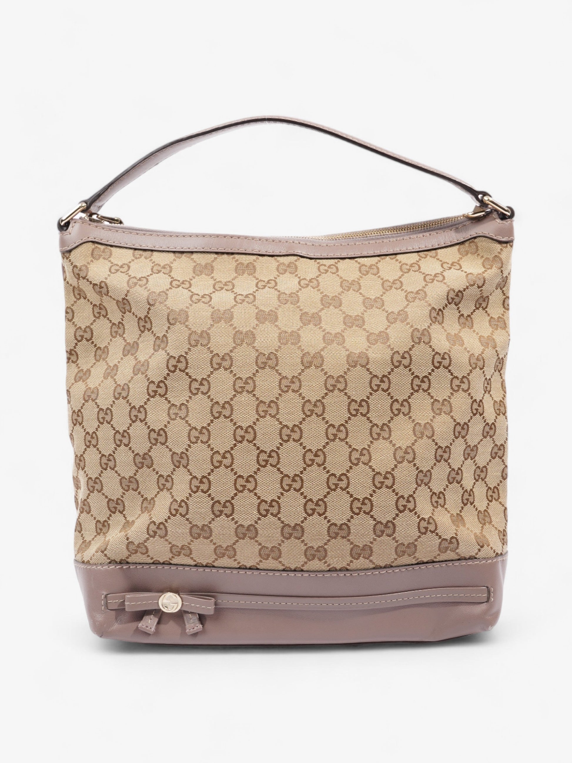 Gucci Mayfair Bow And Ebony Supreme Lilac Shoulder Canvas Beige Shoulder Bag