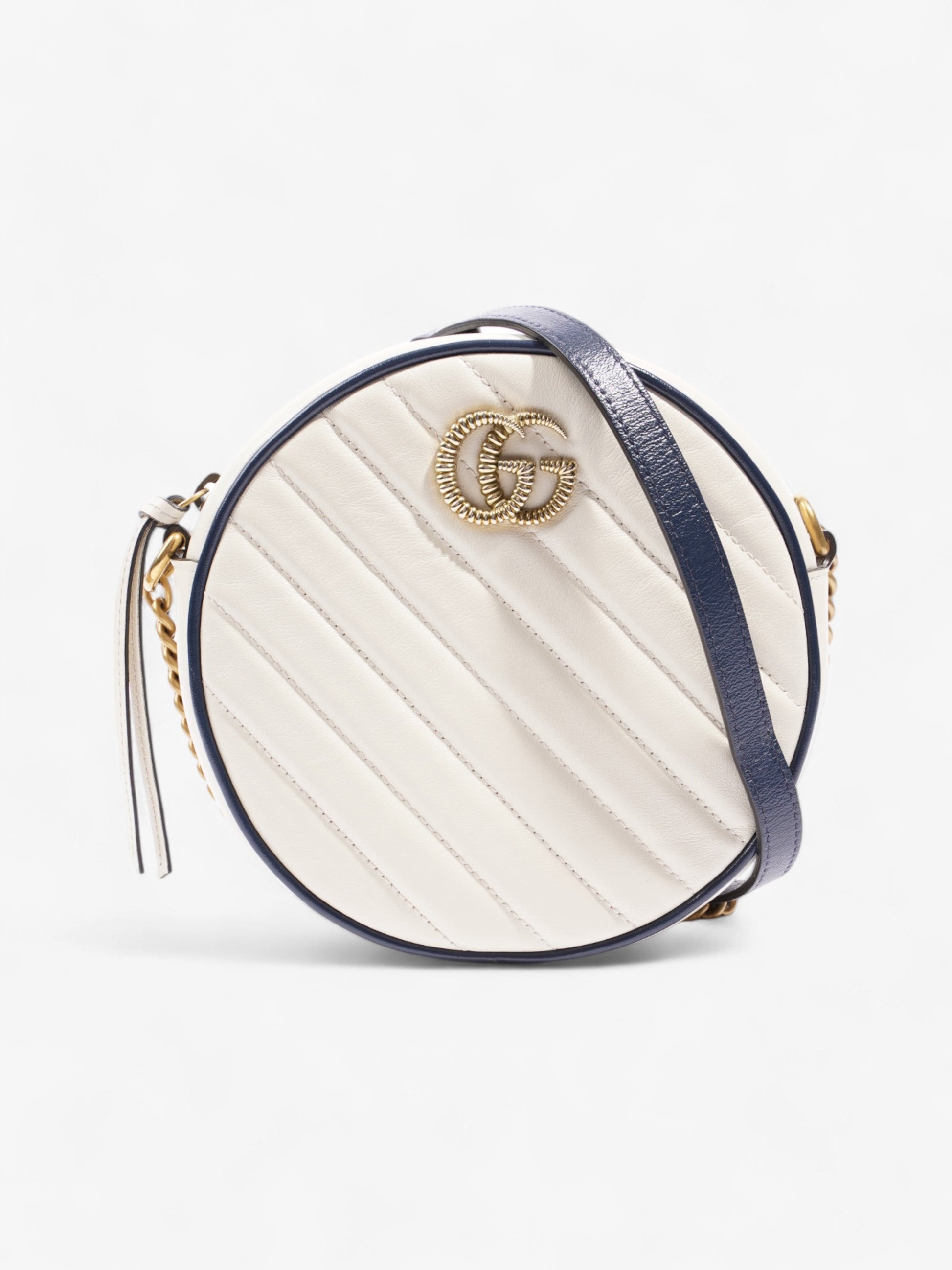 Gucci Marmont Round Navy Blue Crossbody Bag Leather Matelasse
