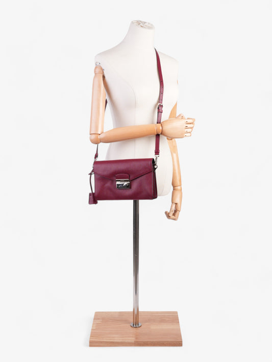 Prada Sound Two Way Bag Burgundy Leather Saffiano Crossbody Bag