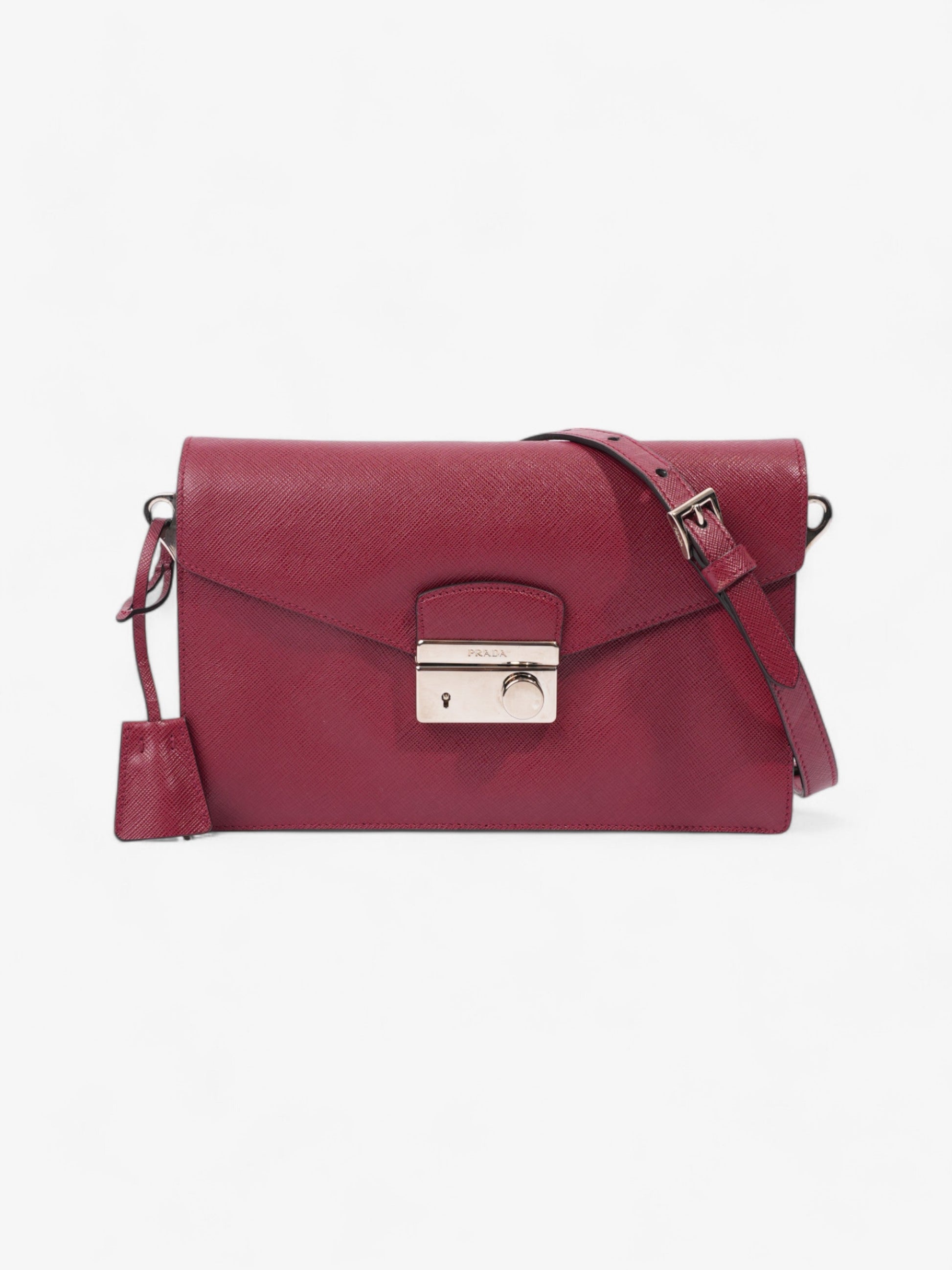 Prada Sound Two Way Bag Burgundy Leather Saffiano Crossbody Bag