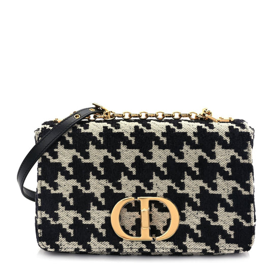 Dior Handbag Christian Technical Macro Houndstooth Caro Bag Canvas Black White Shoulder Bag