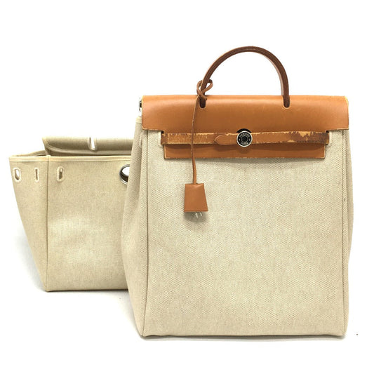 Hermes Backpack Toile Gm With Replacement Bag Herbag Add Leather Beige