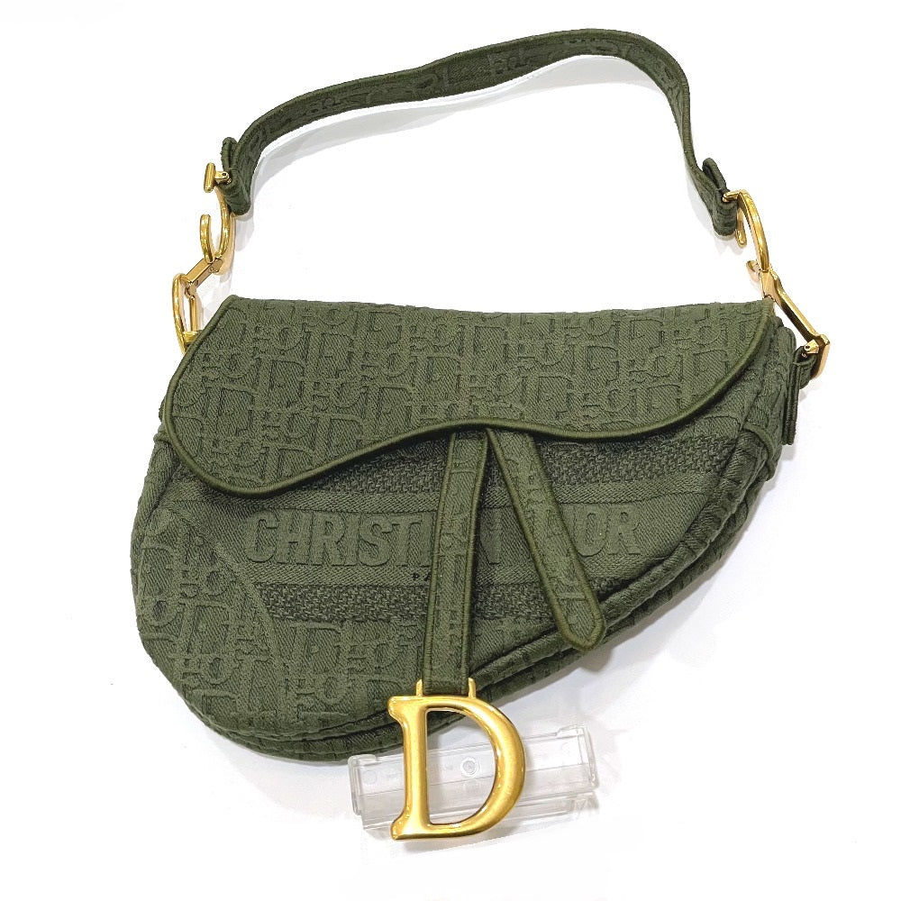 Dior Christian Handbag Khaki Oblique Saddle Bag Embroidered Canvas Travel Bag
