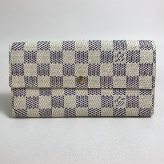 Louis Vuitton Long Purse N61735 Damier Azur Canvas White Wallet Case