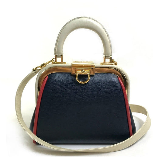 Dior Christian Handbag Navy X Type X Tricolor Leather White Travel Bag
