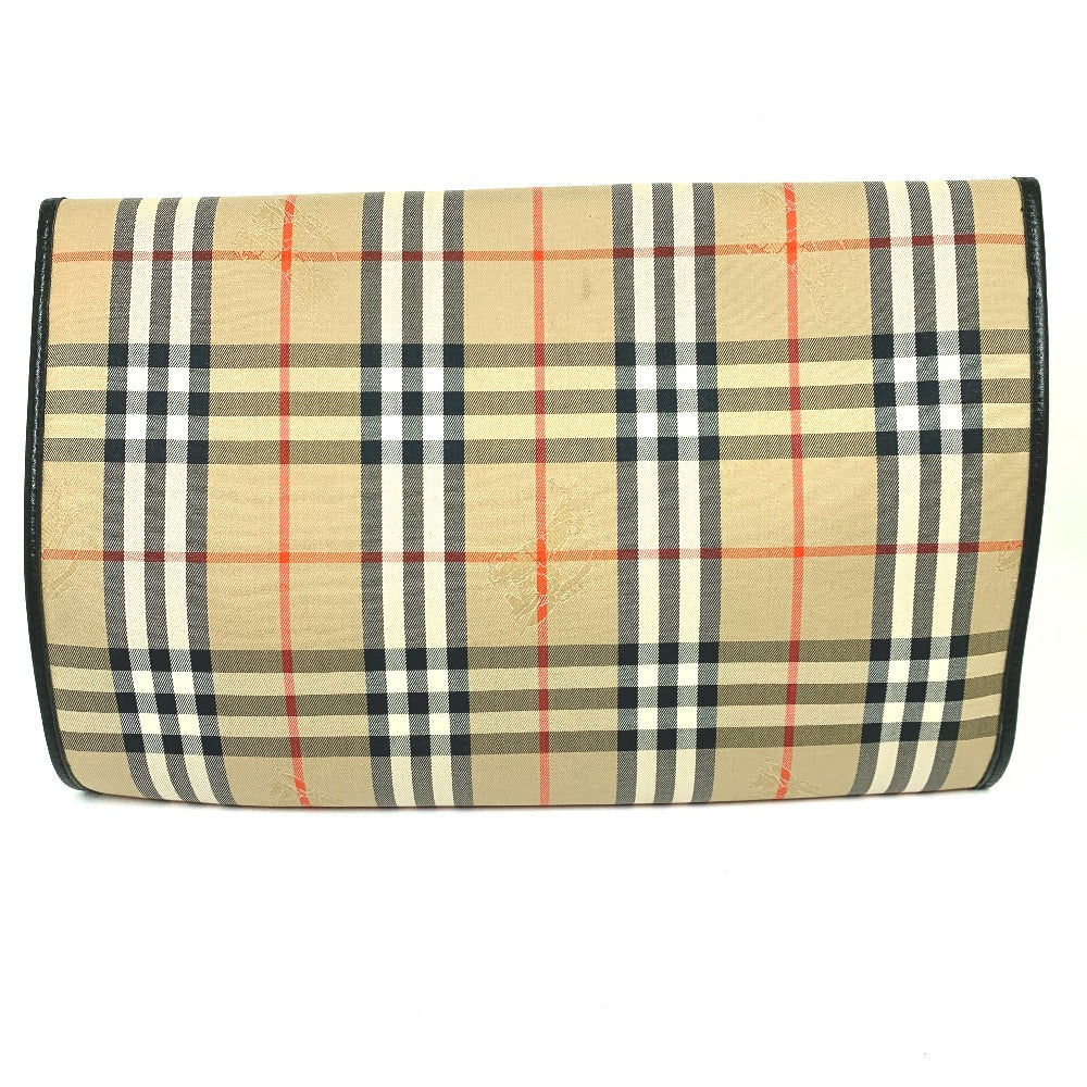 Burberry Clutch Bag Check Unisex Unisex Leather Canvas Beige