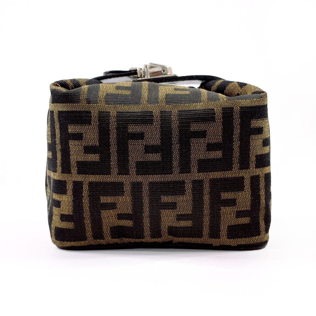 Fendi Pouch Zucca Vanity Bag Leather Canvas Brown Travel Bag