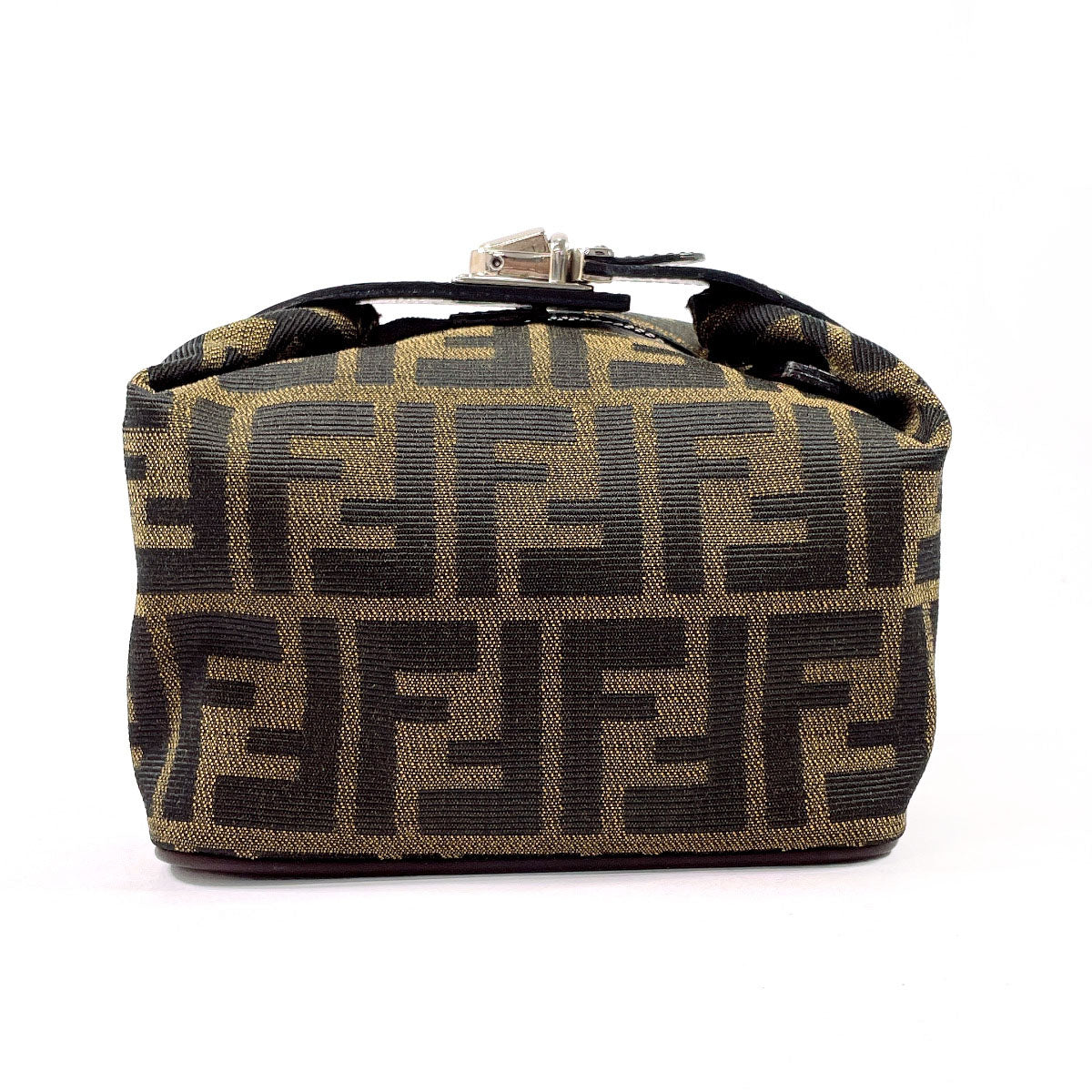 Fendi Pouch Zucca Vanity Bag Leather Canvas Brown Travel Bag