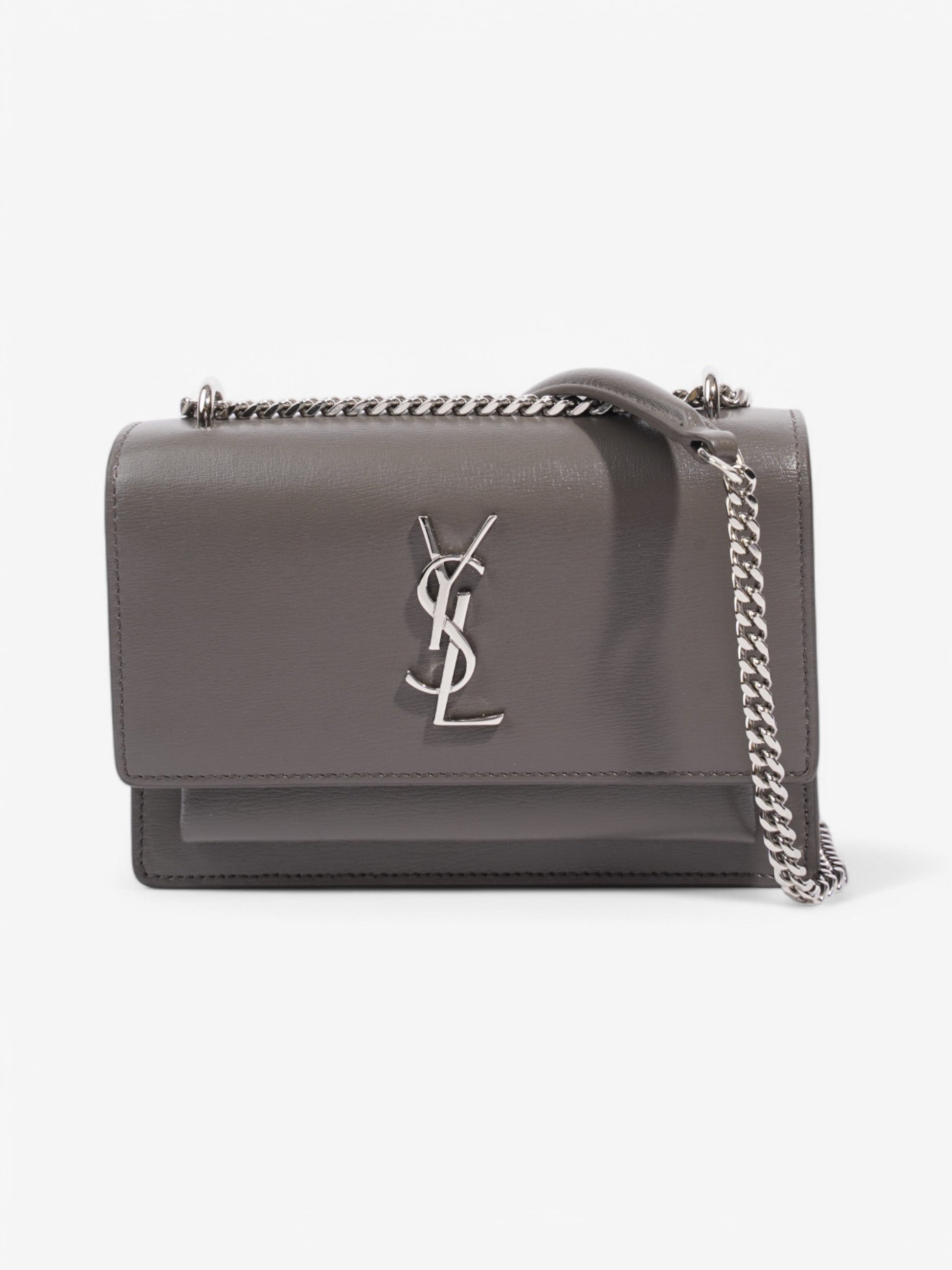 YSL Saint Laurent Sunset Grey Handbag Leather Gray Small Travel Bag