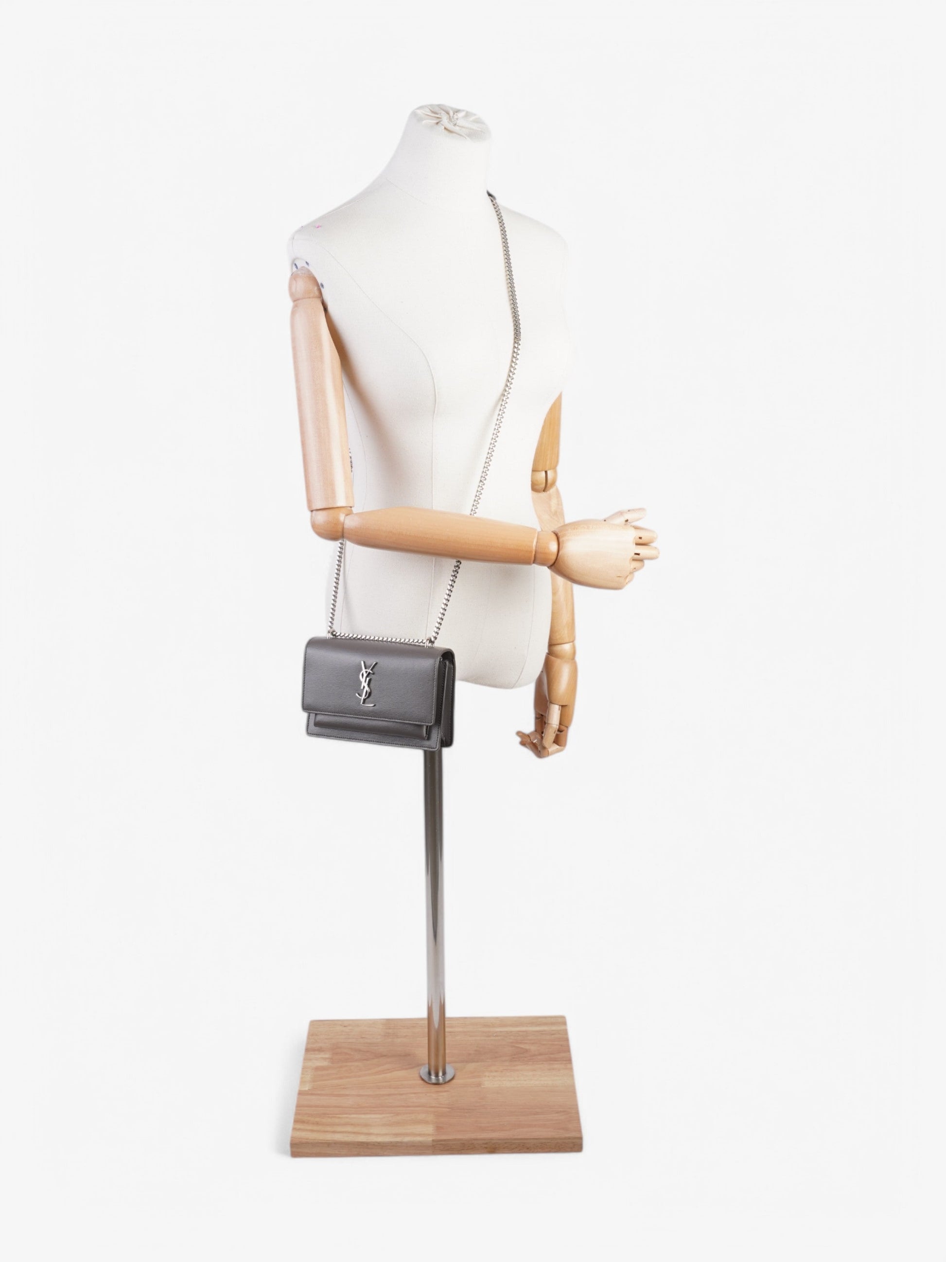 YSL Saint Laurent Sunset Grey Handbag Leather Gray Small Travel Bag