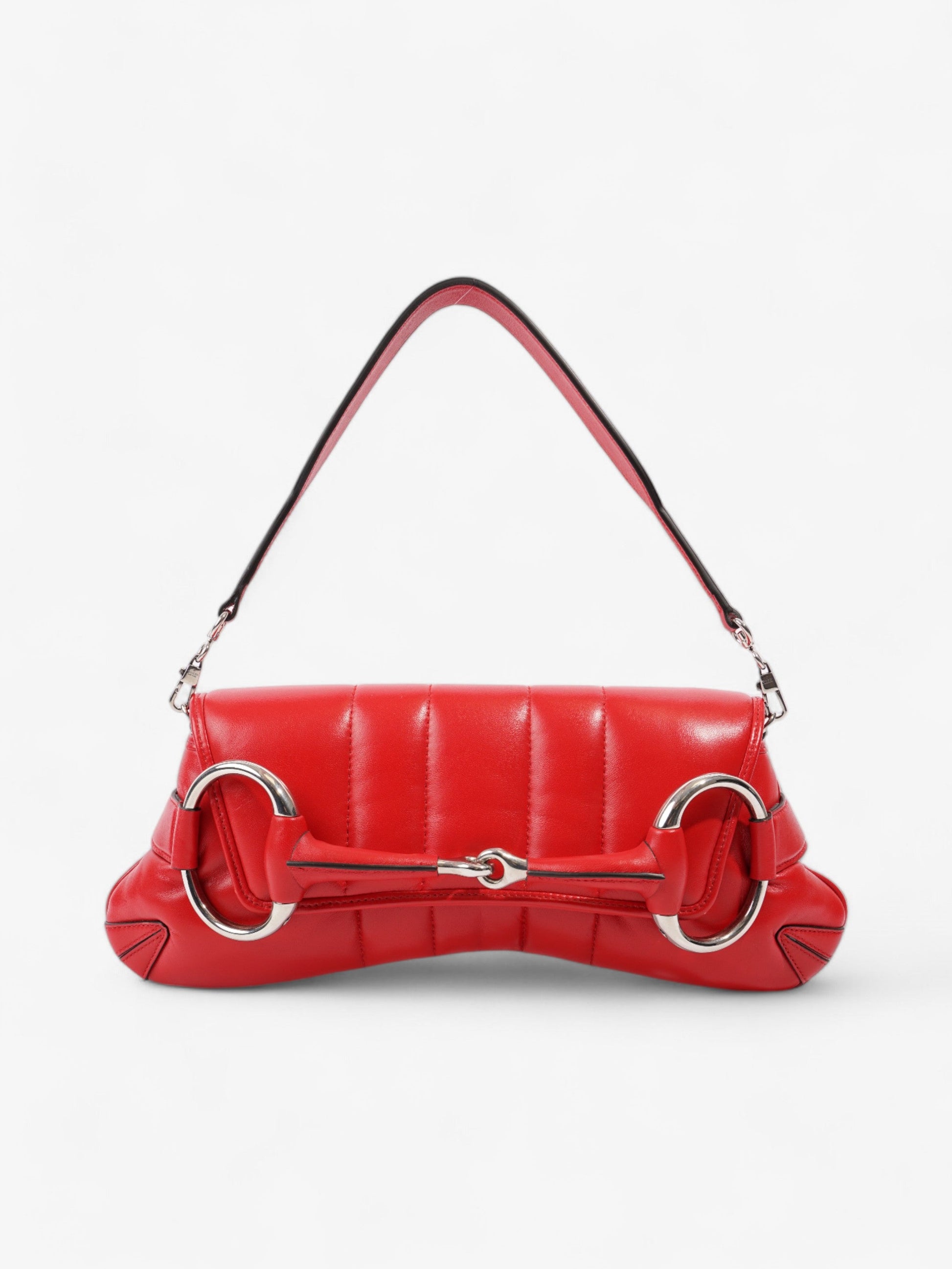 Gucci Maxi Horsebit Chain Shoulder Bag Nappa Leather Red