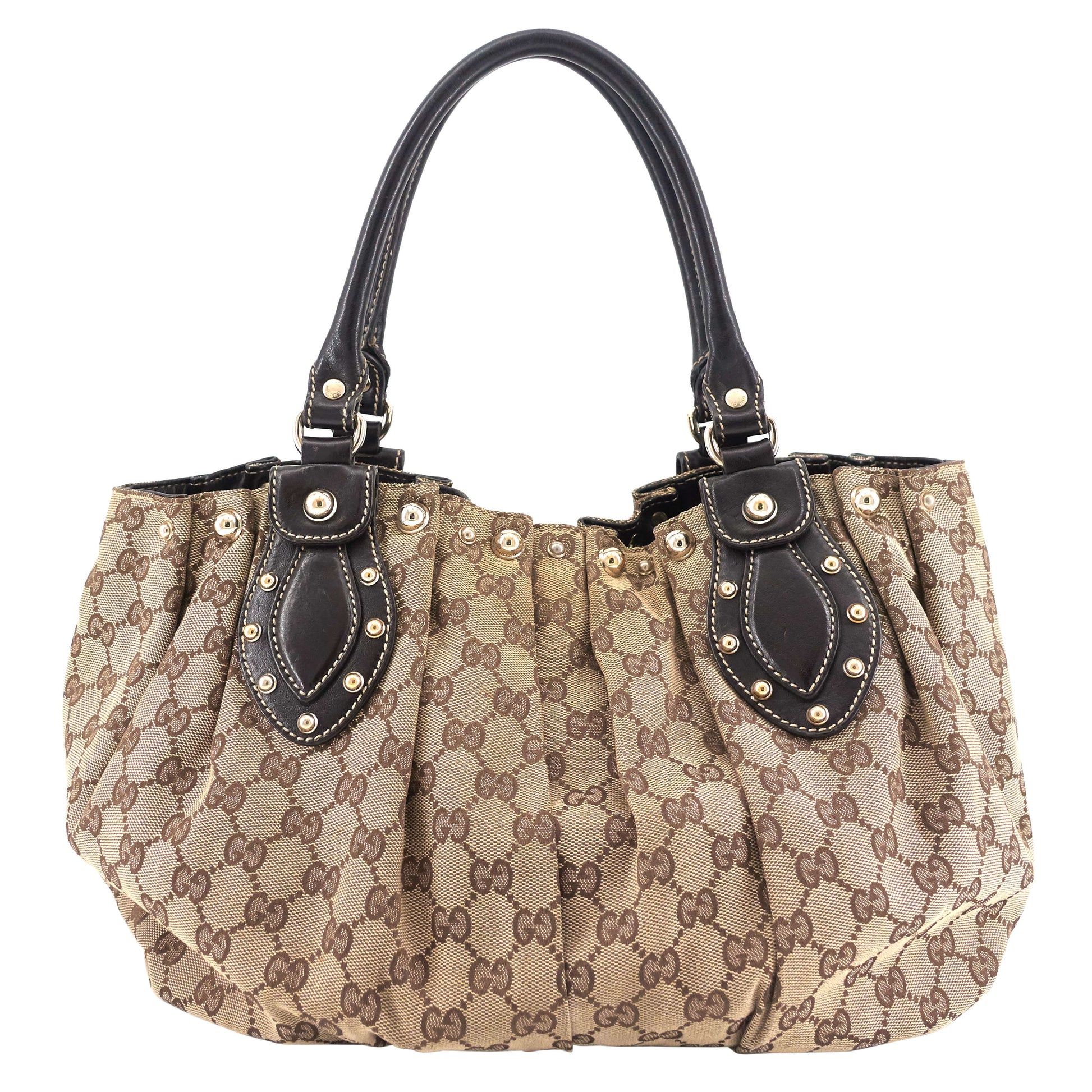 Gucci Pelham Studded Hobo Bag Canvas Monogram Shoulder Bag