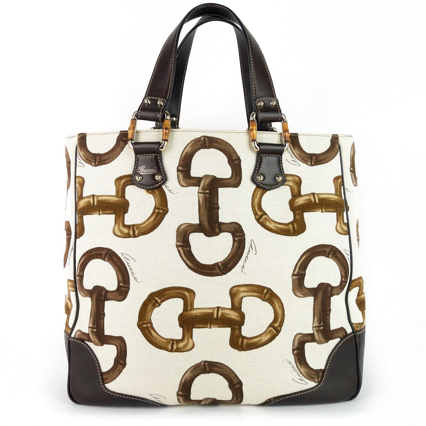 Gucci Bamboo Horsebit Print Tote Bag Canvas