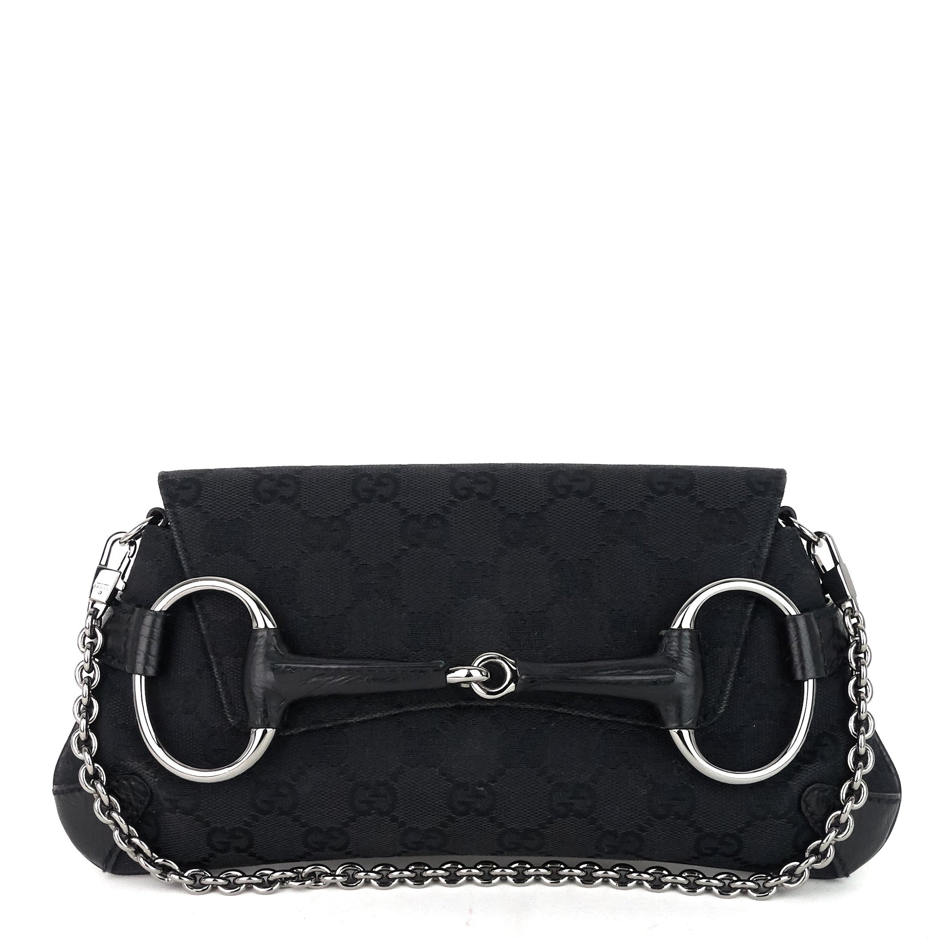 Gucci Horsebit Clutch Bag Canvas Chain