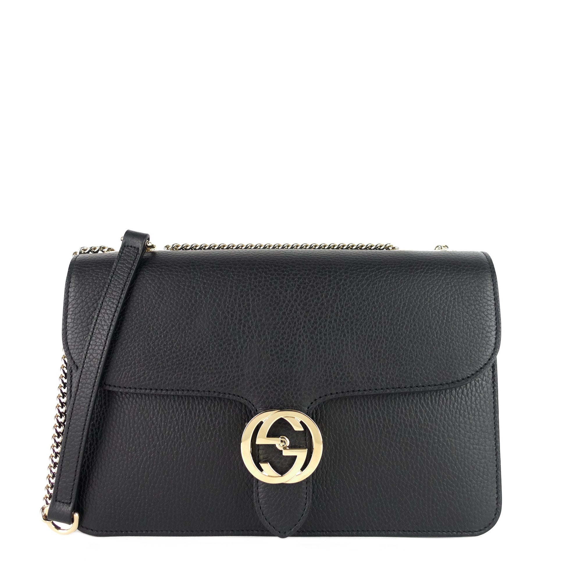 Gucci Dollar Interlocking Calfskin Shoulder Bag Leather Medium