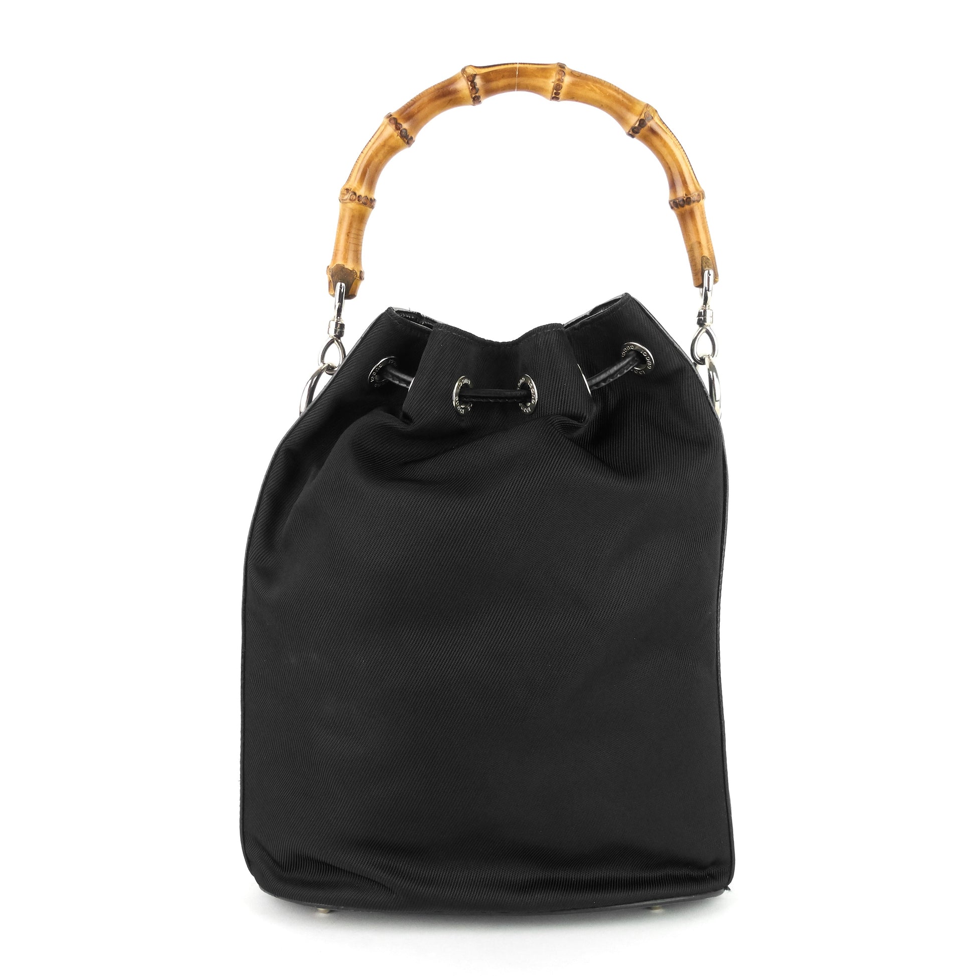 Gucci Bamboo Handle Drawstring Bag Nylon Bucket Jewelry