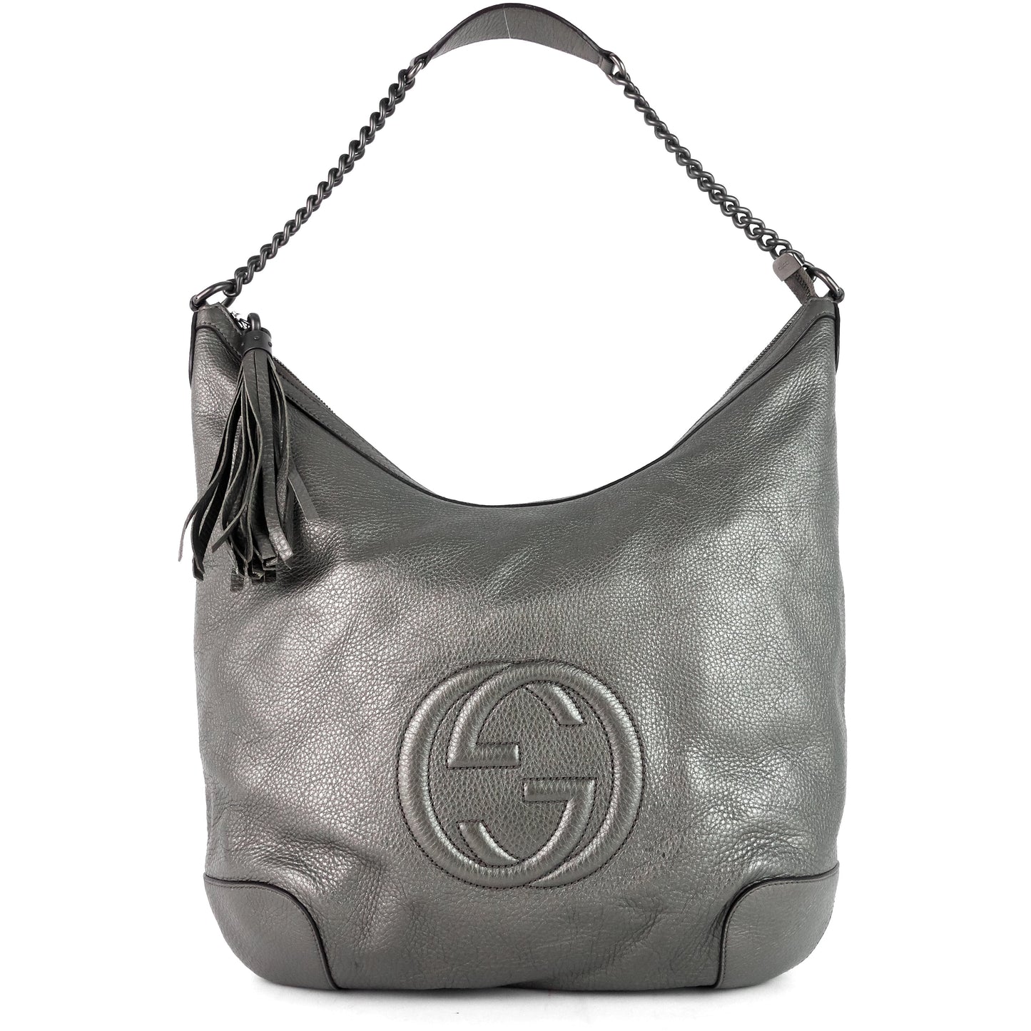 Gucci Soho Pebbled Calf Hobo Bag Leather Chain Shoulder Bag