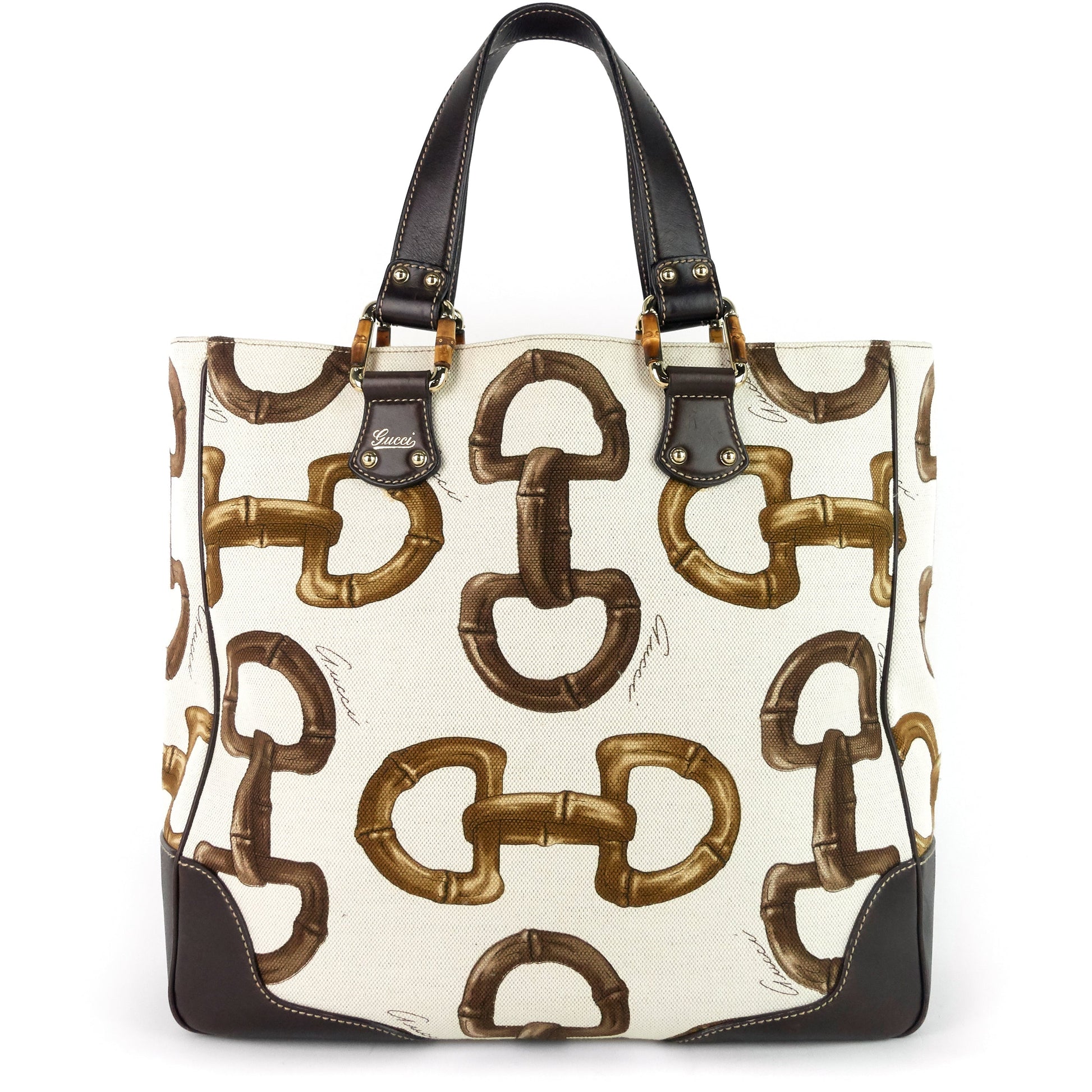 Gucci Bamboo Horsebit Print Tote Bag Canvas
