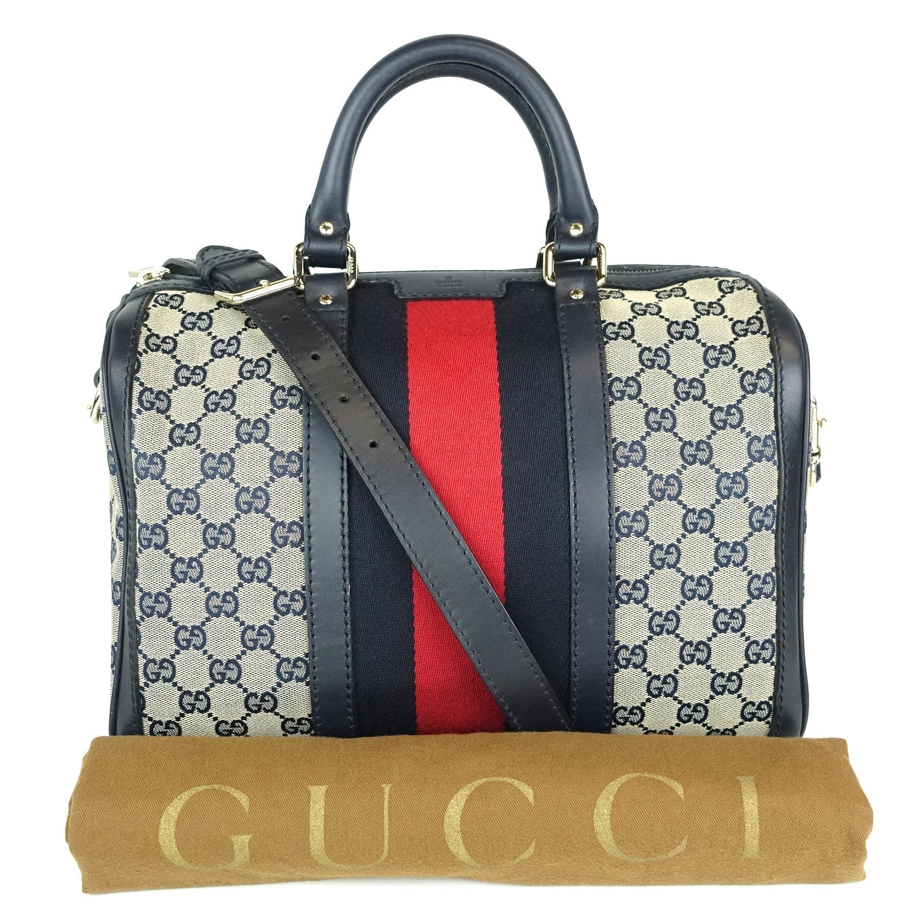 Gucci Web Boston Bag With Strap Canvas Monogram Travel Bag Gucci Oc714