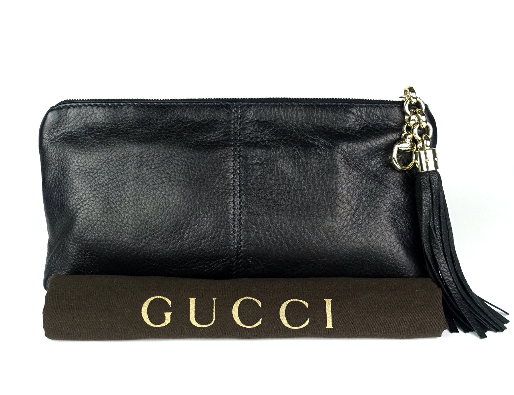 Gucci Sienna Grained Tassel Clutch Bag Leather