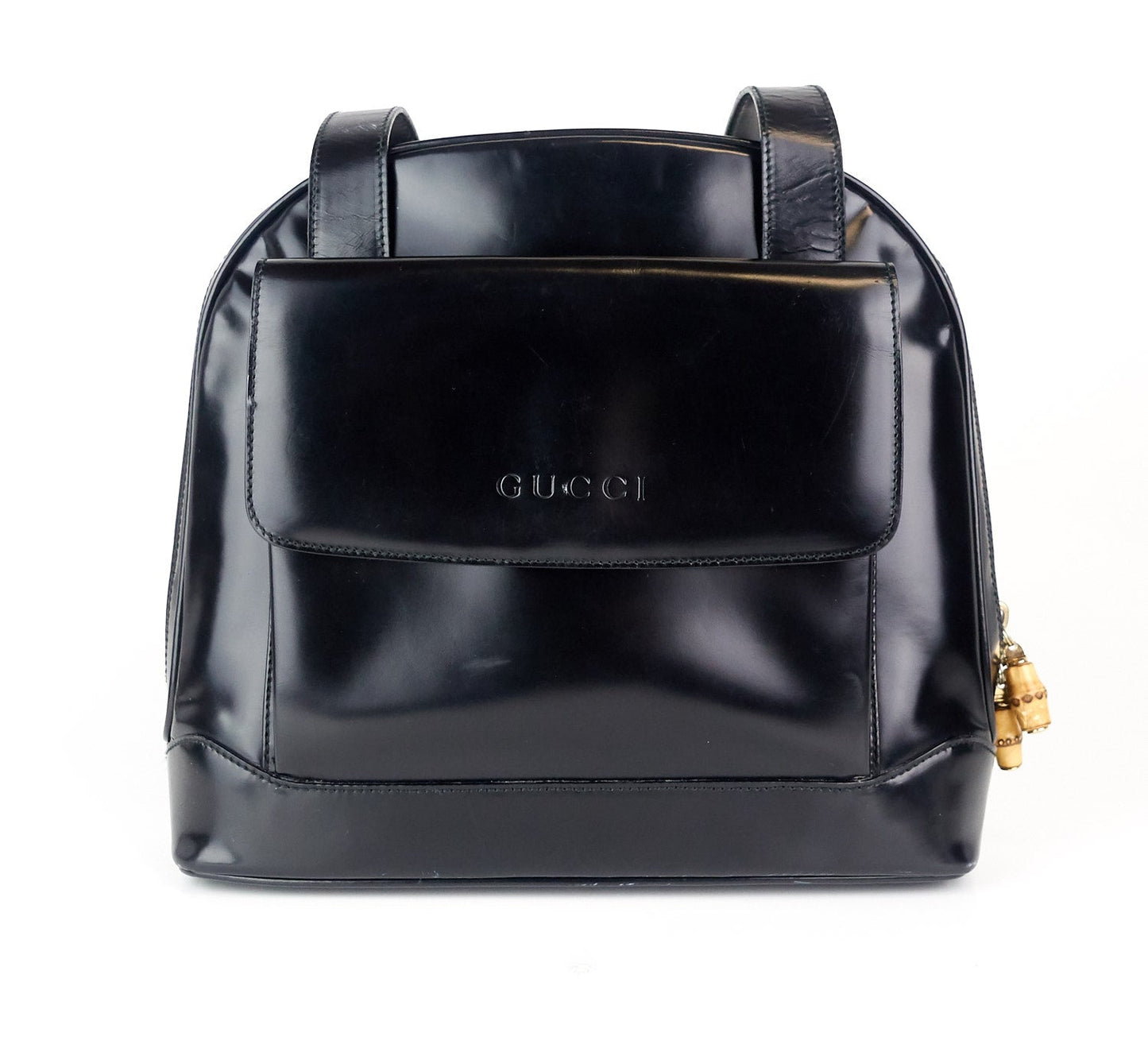 Gucci Patent Front Pocket Tote Bag Leather Flap