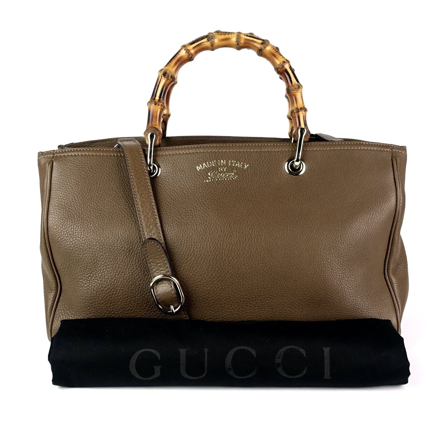 Gucci Pebbled Bamboo Handle Shopper Tote Bag Leather