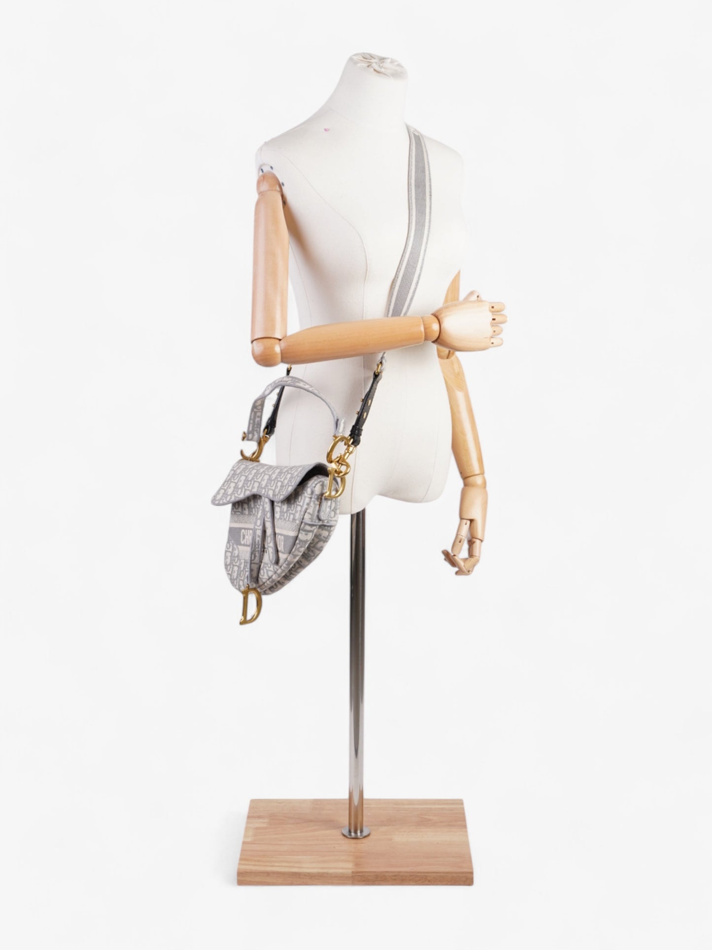 Dior Christian Saddle Bag With Strap Grey Oblique Canvas Gray Crossbody Bag