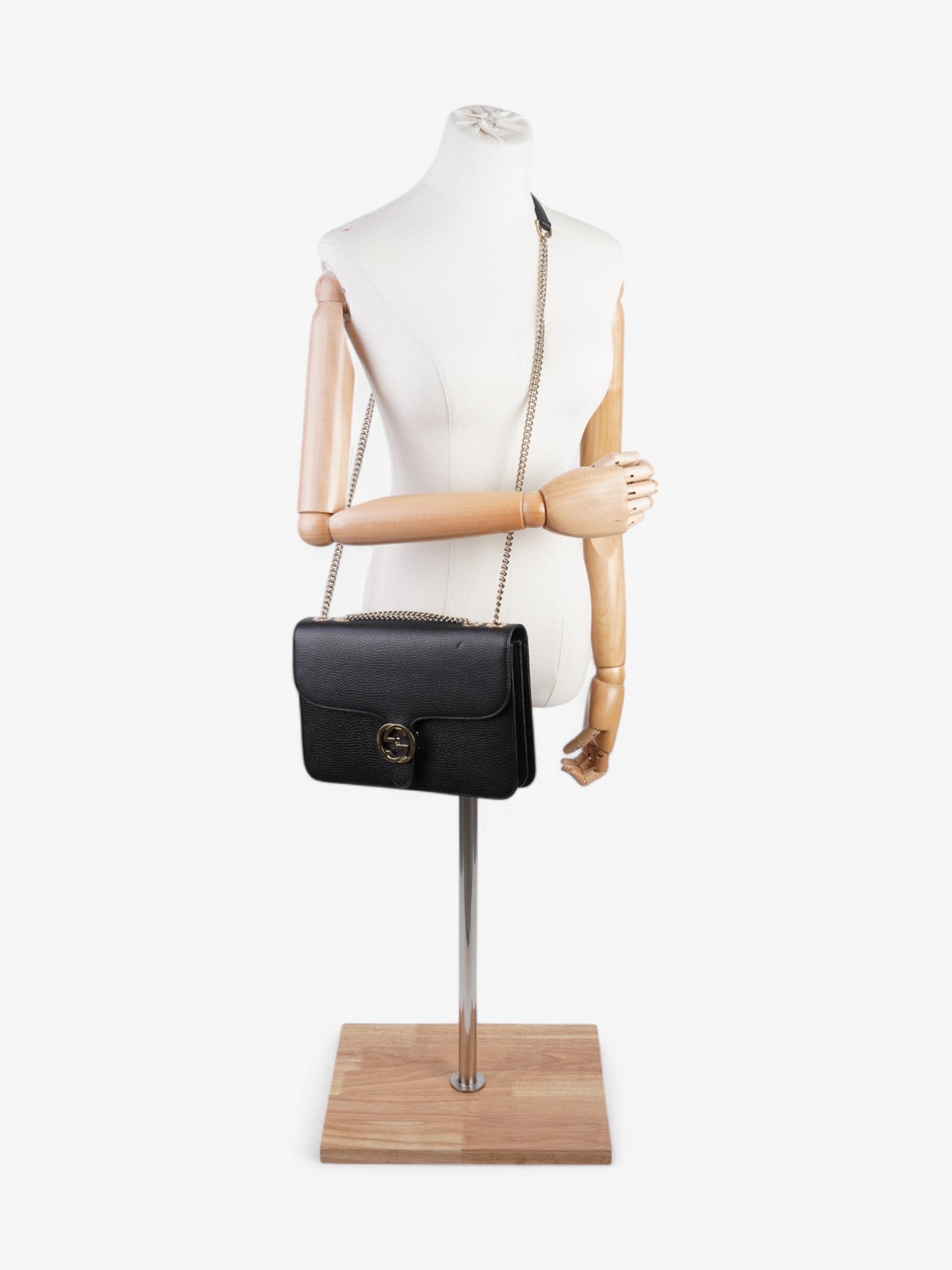 Gucci Dollar Interlocking Calfskin Shoulder Bag Leather Black