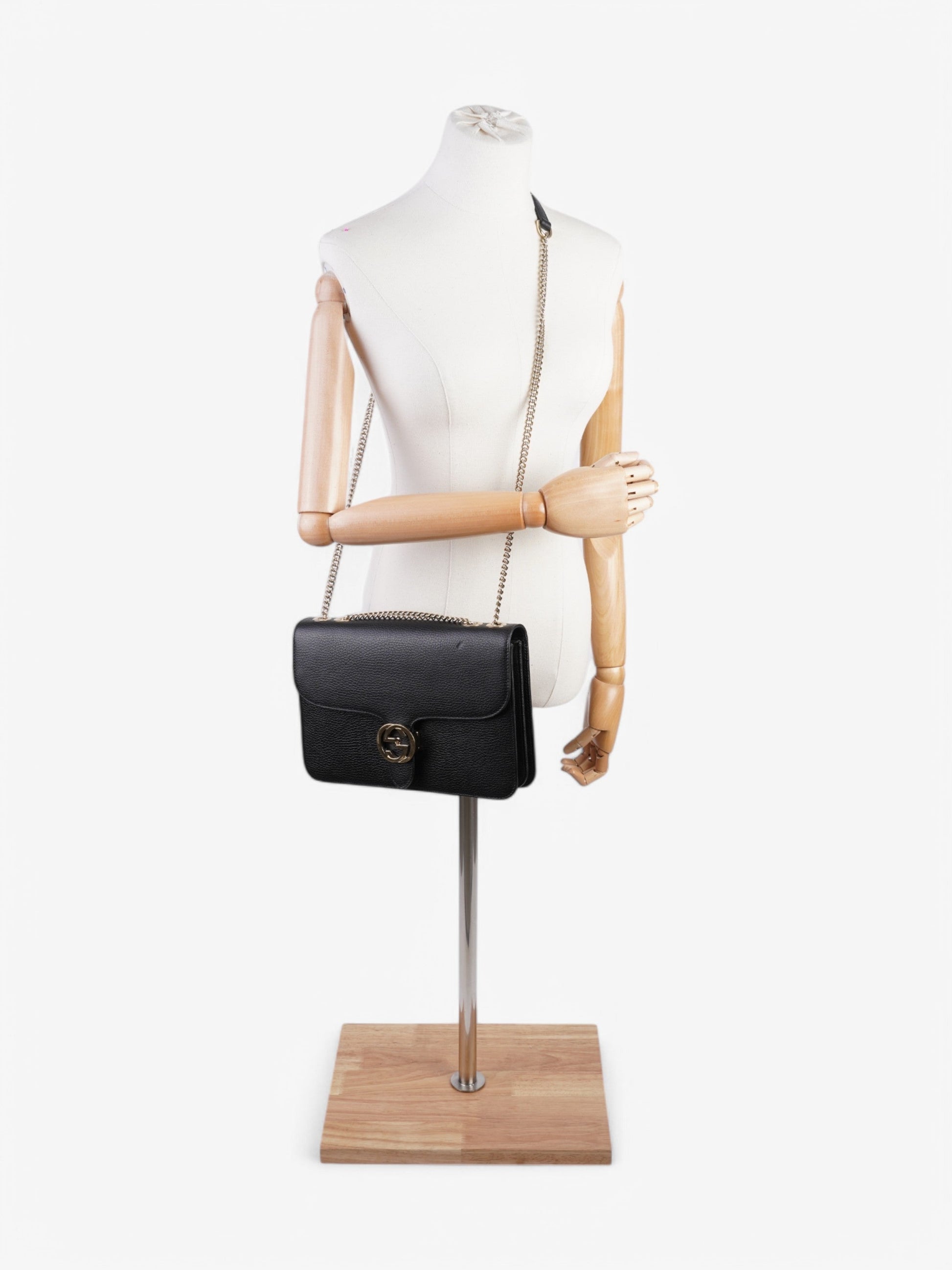 Gucci Dollar Interlocking Calfskin Shoulder Bag Leather Black