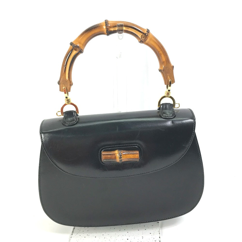 Gucci 000 Bamboo turn lock old Leather Black Handbag