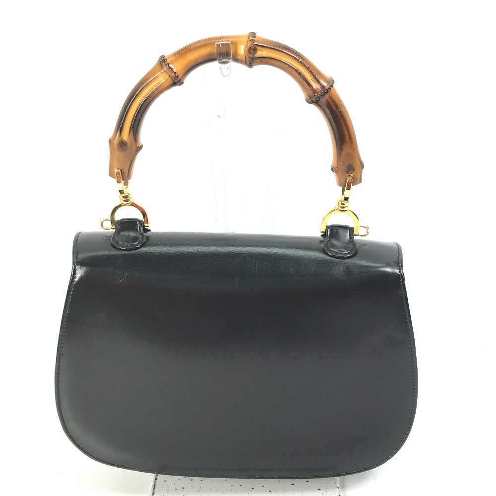 Gucci 000 Bamboo turn lock old Leather Black Handbag