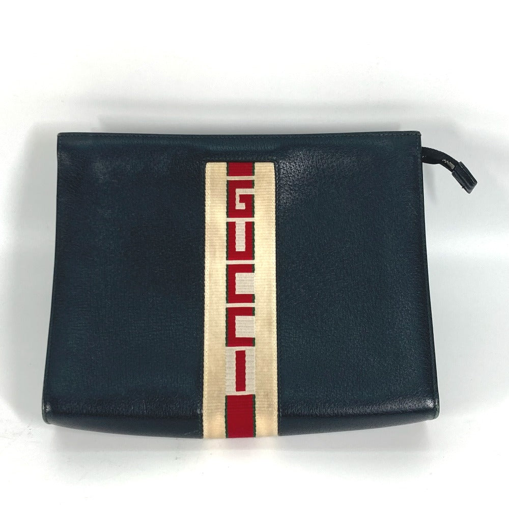 Gucci pouch web stripe Leather Black Logo Clutch Bag