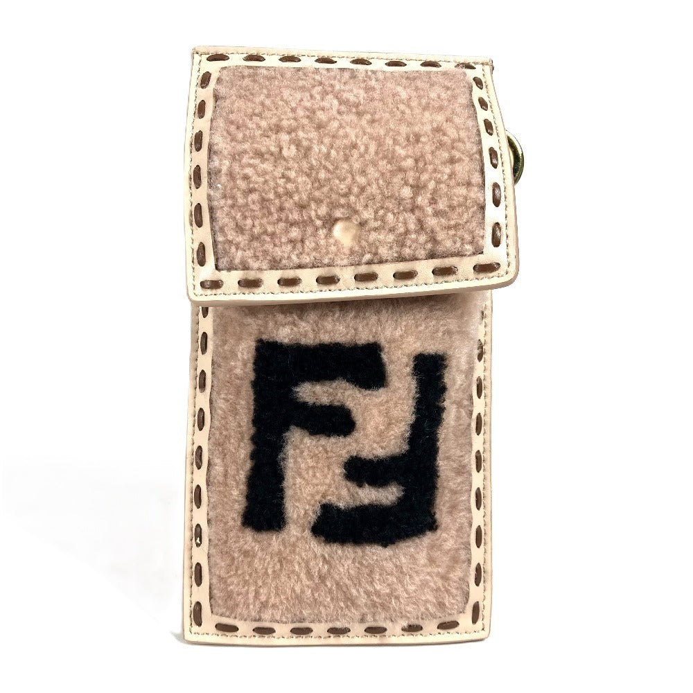 Fendi Pouch 7As047 Fur Smartphone Case Phone Pouch Women Leather Beige Travel Bag