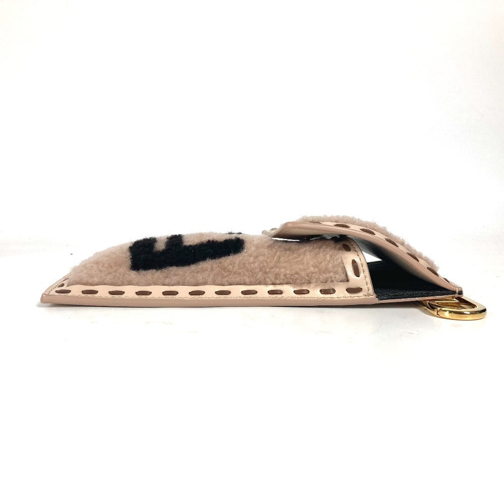 Fendi Pouch 7As047 Fur Smartphone Case Phone Pouch Women Leather Beige Travel Bag
