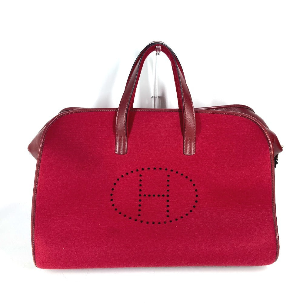 Boston Duffel Bag Felt, H Punching Hood Leather Red Travel Bag