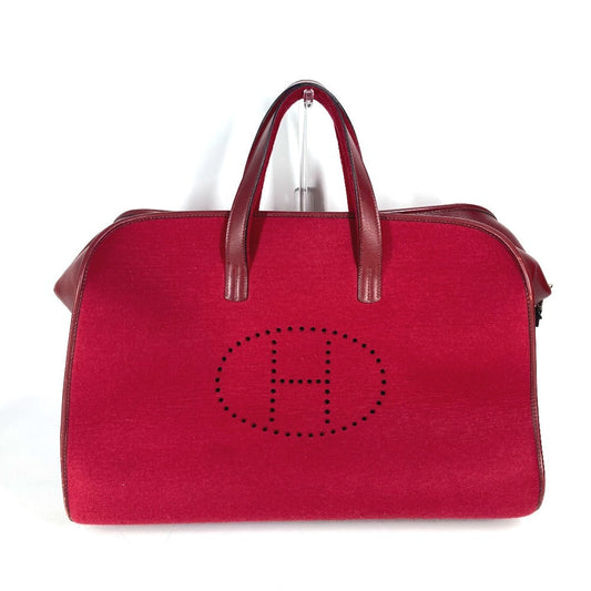 Hermes Boston Duffel Bag Felt Punching Hood Leather Red Logo Travel Bag