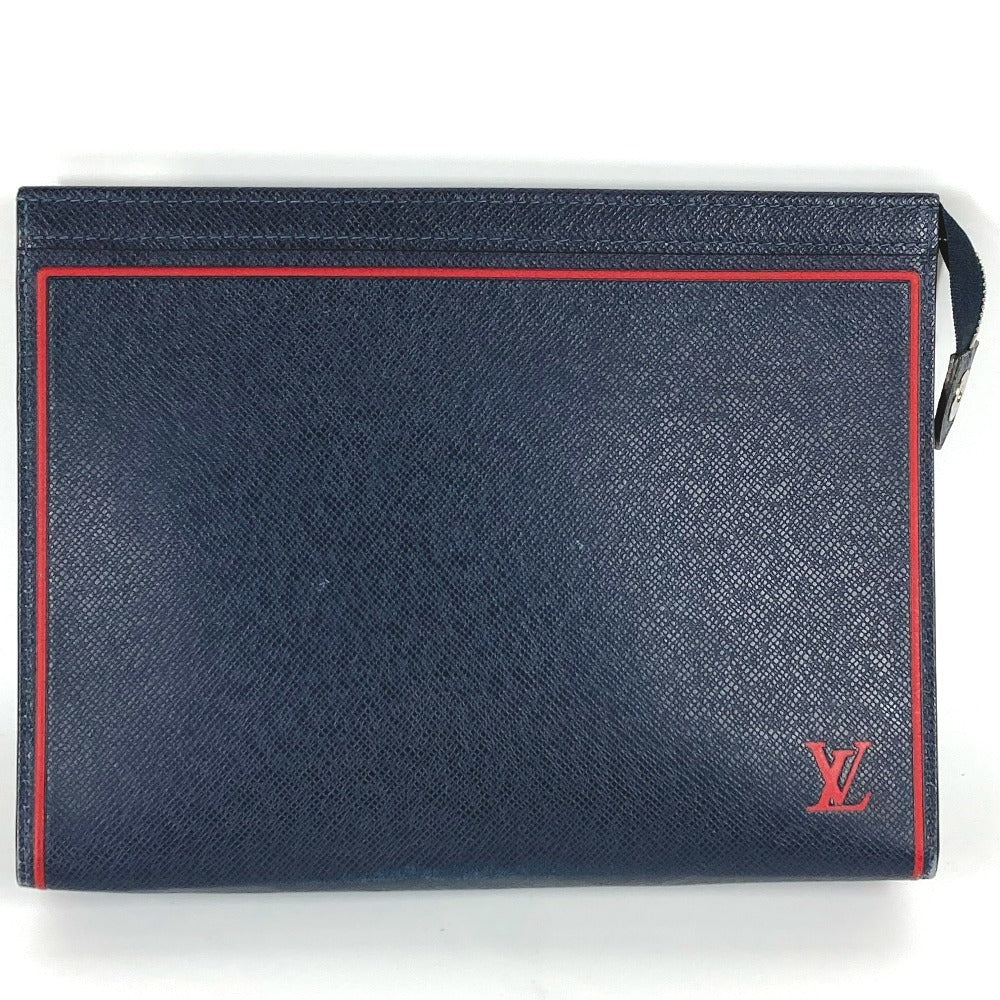 Louis Vuitton business Taiga Pochette Voyage Leather Navy Clutch Bag