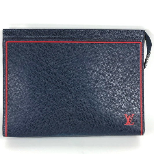 Louis Vuitton business Taiga Pochette Voyage Leather Navy Clutch Bag