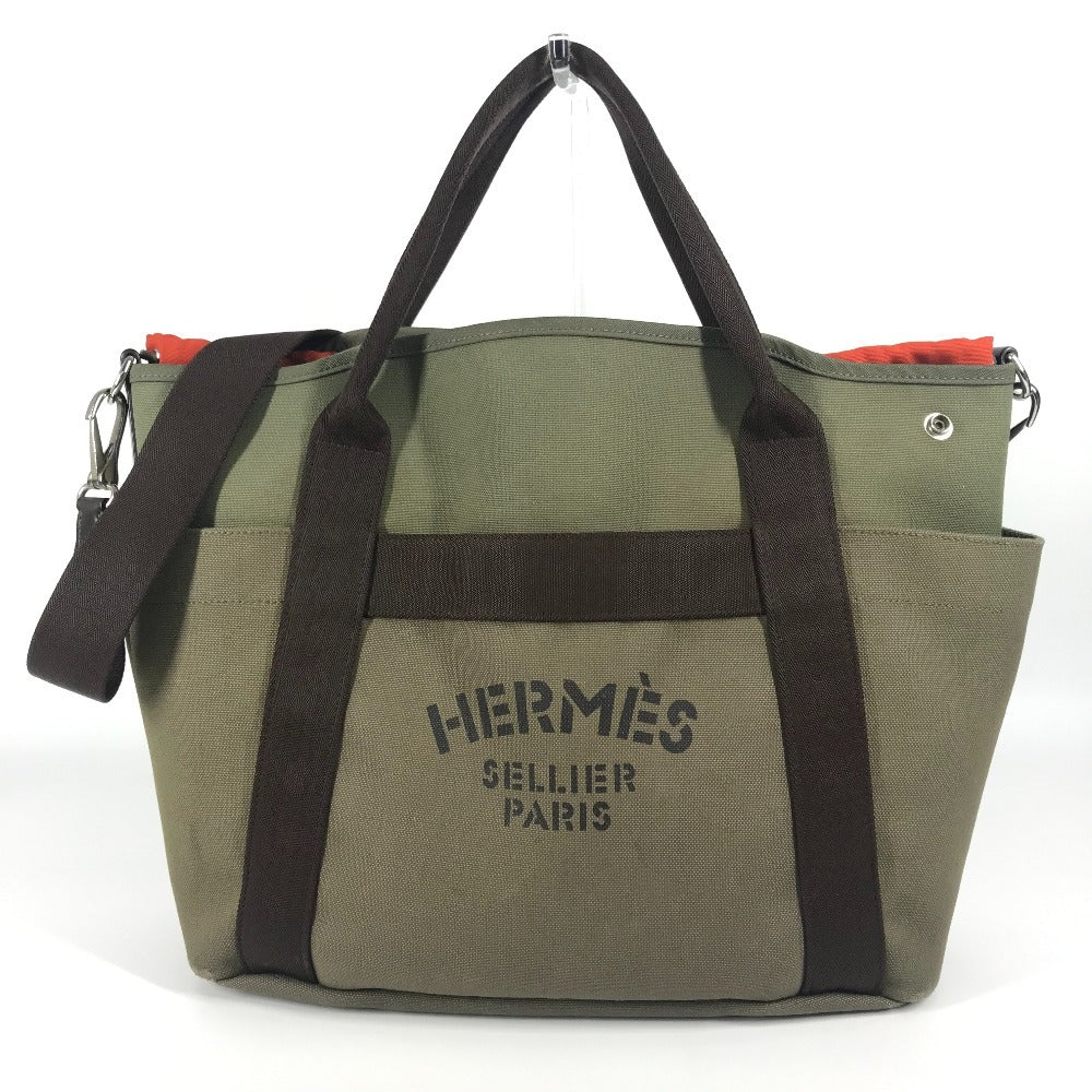 Hermes Tote Bag Khaki With Bag In Bag Sucked Leather Canvas