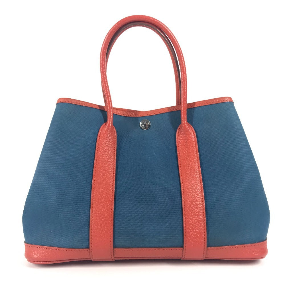 Hermes Tote Bag Garden Party Tpm Leather Canvas Blue