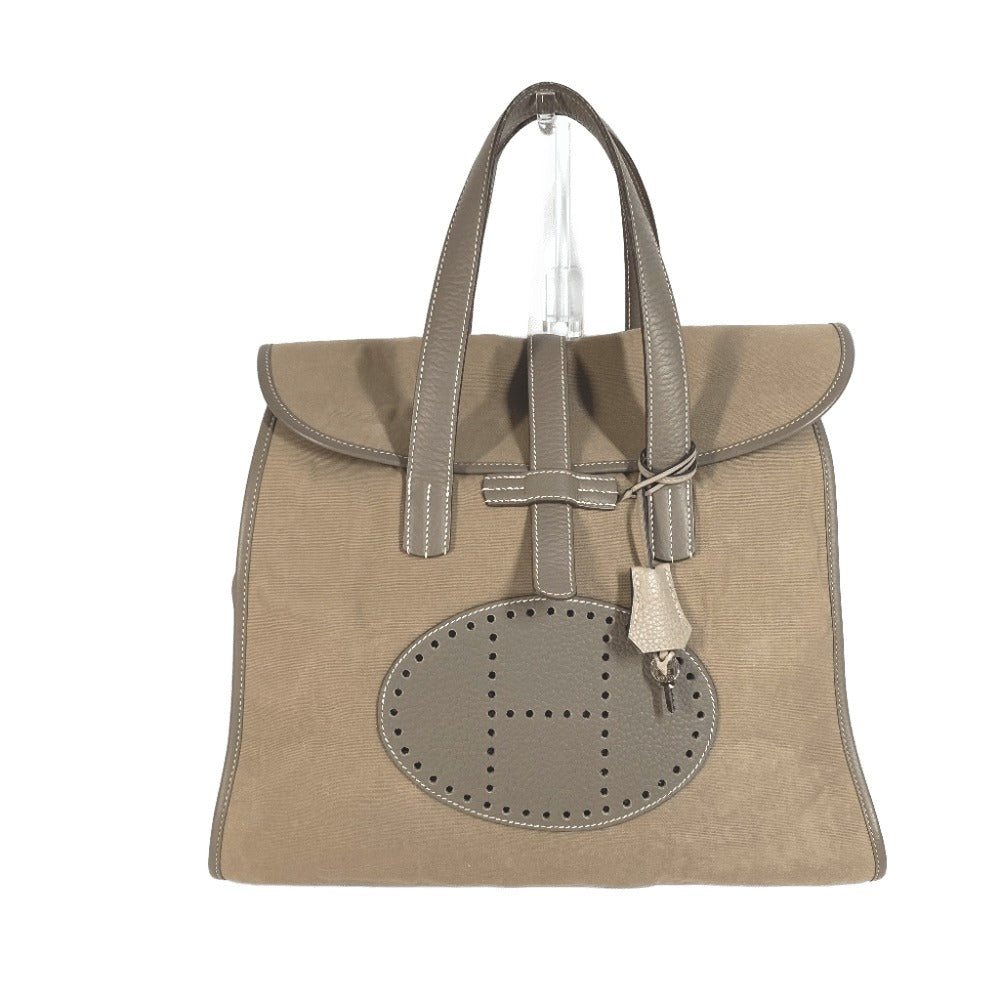 Gray Punching H Hood Leather Canvas Travel Bag