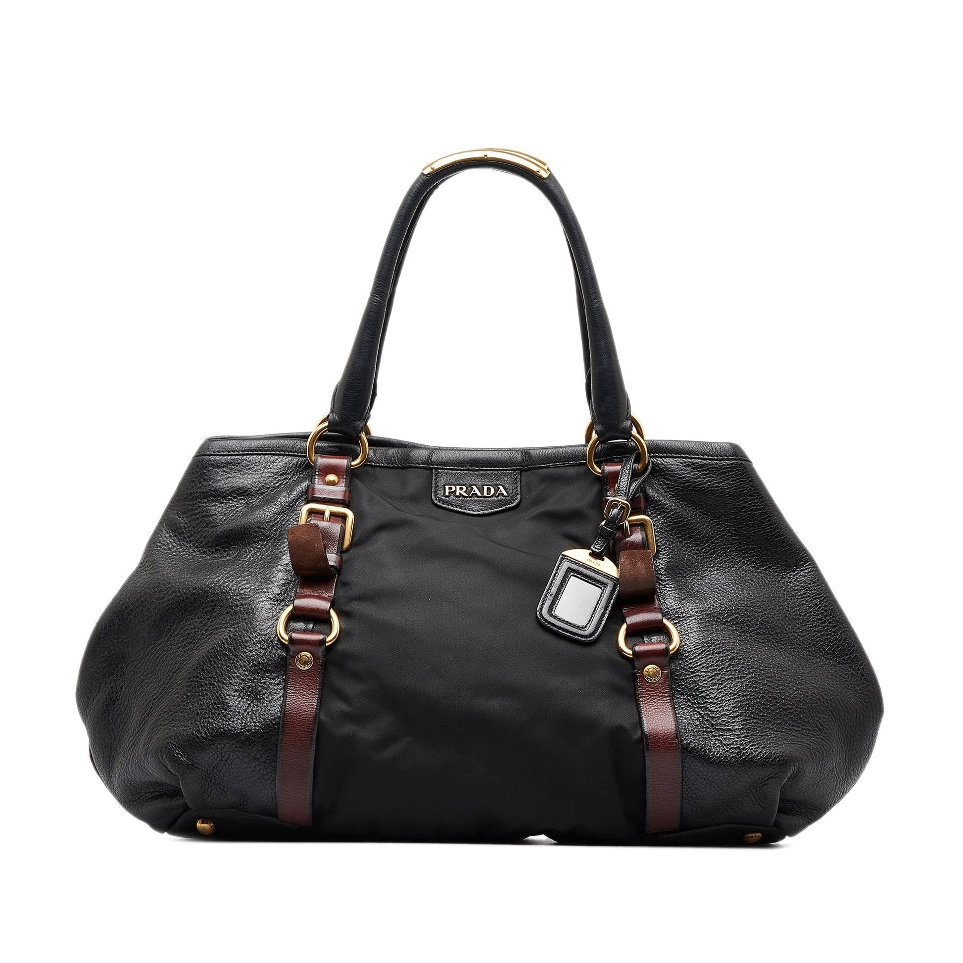 Prada And Tote Leather Nylon Black Tote Bag