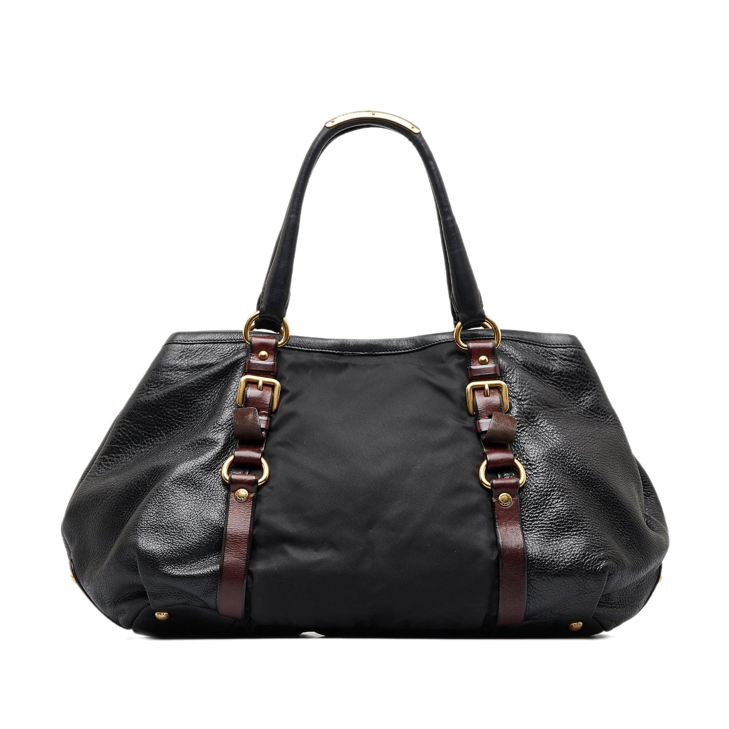 Prada And Tote Leather Nylon Black Tote Bag