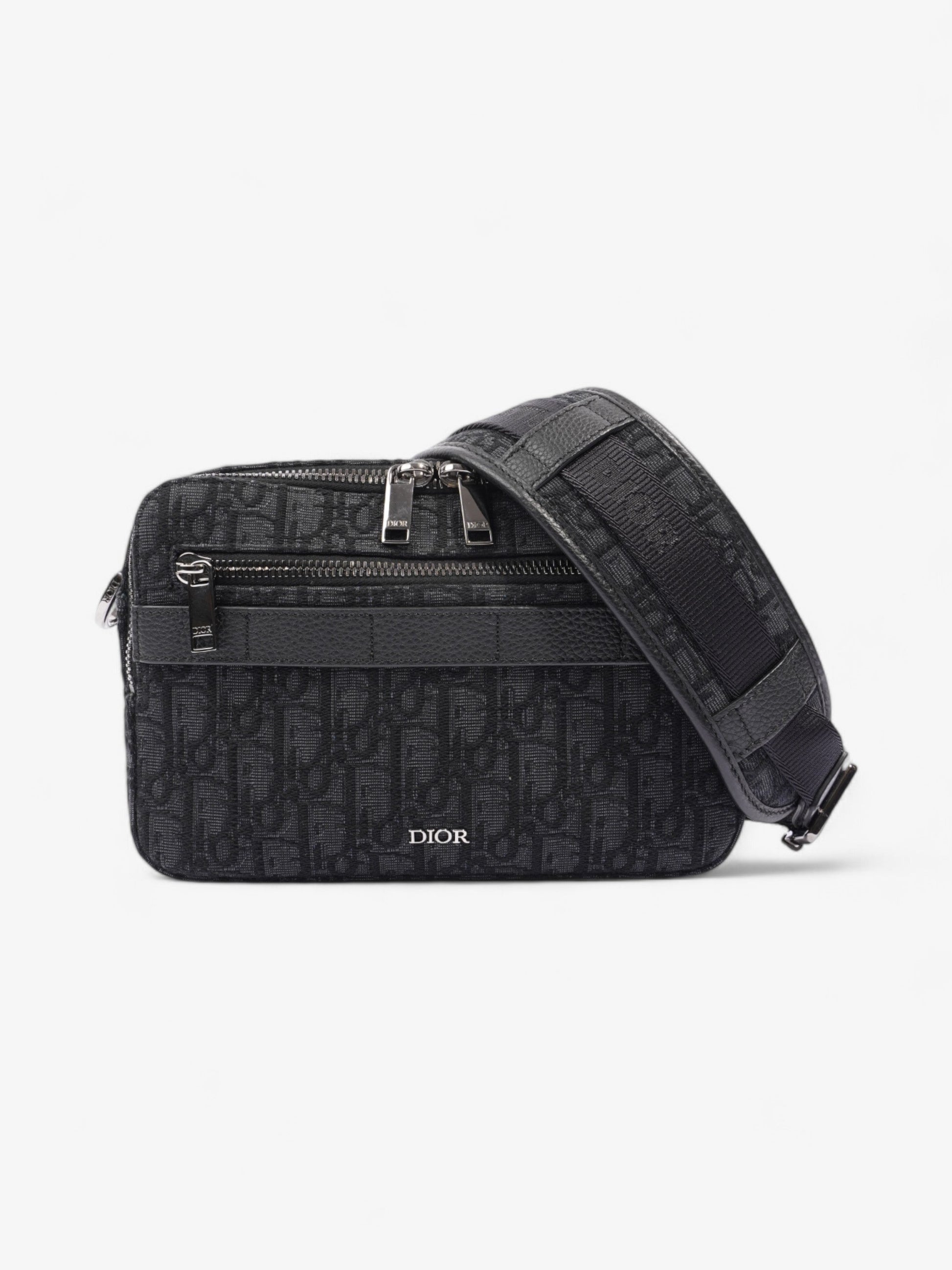 Dior Christian Safari Messenger Bag Canvas Black Navy