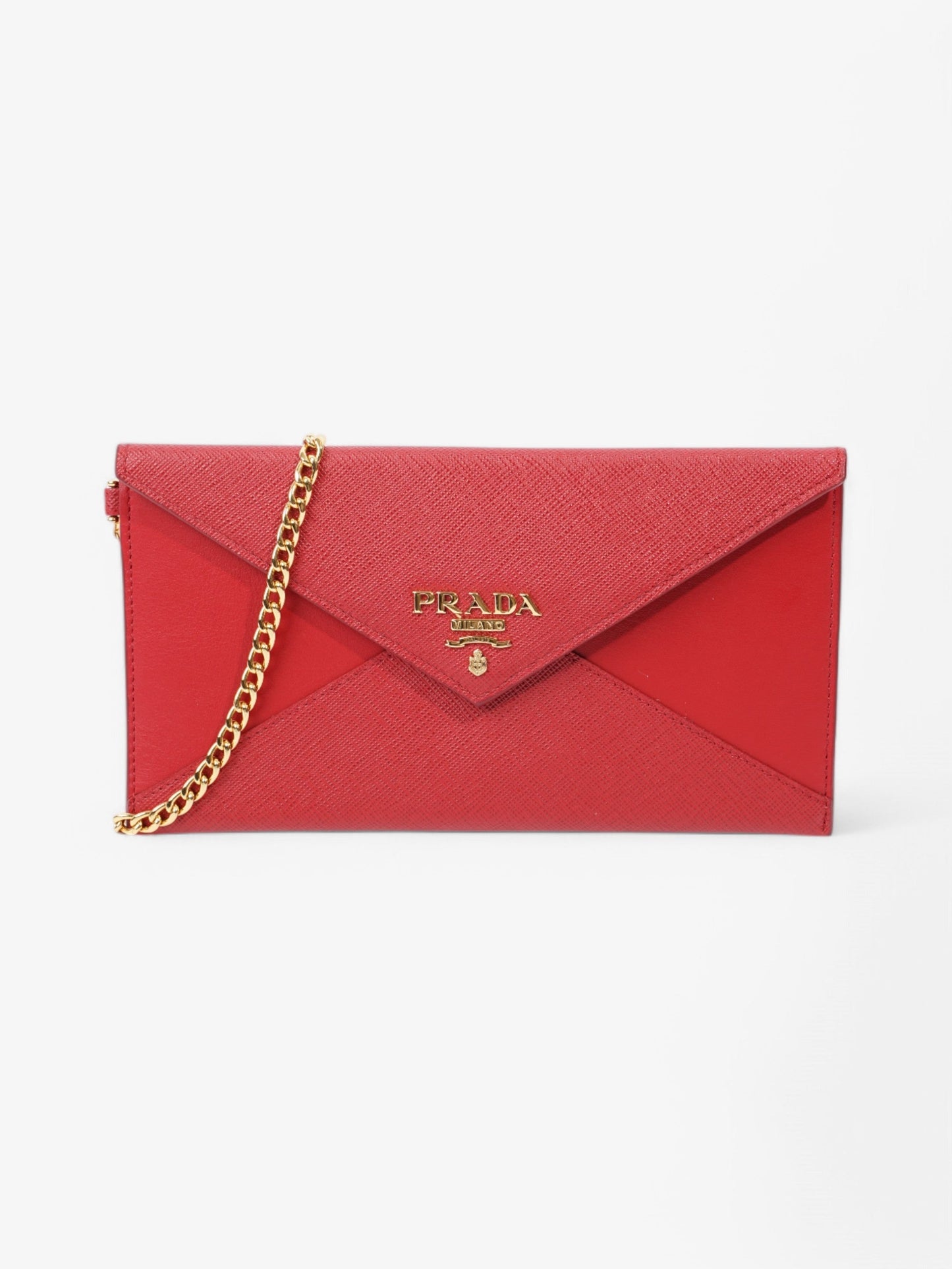 Prada Envelope Wristlet Clutch Bag Leather Saffiano Red